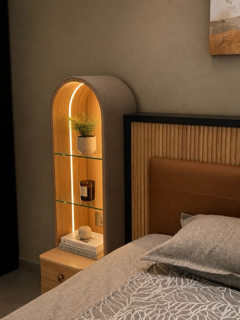 Showroom arched bedside niche and headboard